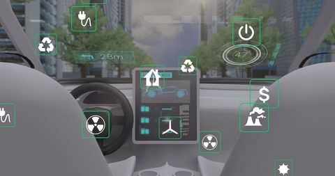 Futuristic Car Interface with Eco-Friendly Icons