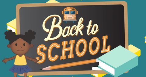 Back to School Chalkboard with Cute Child and Supplies