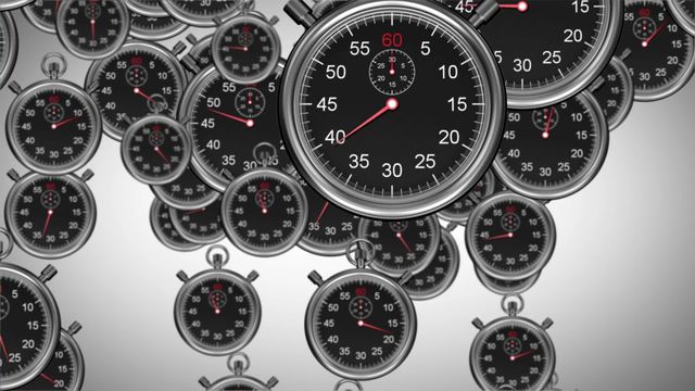 Animated visual of numerous stopwatches pointing to the concept of time management, countdowns, and deadlines. This visual works excellently for presentations on productivity, project scheduling, and digital interfaces. It also suits technology-related content about time tracking applications, computing systems, and efficient work habits.