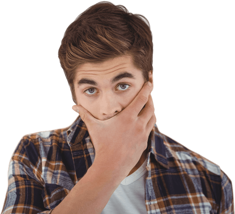 Youthful Hipster Guy Covering Mouth on Transparent Background - Download Free Stock Videos Pikwizard.com