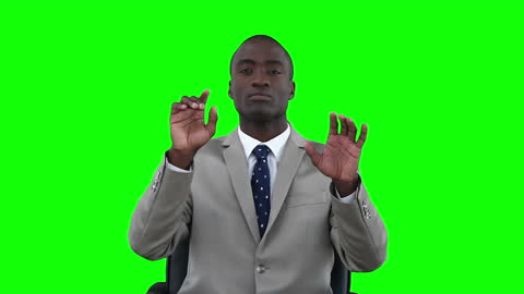 Businessman Using Virtual Technology with Green Screen