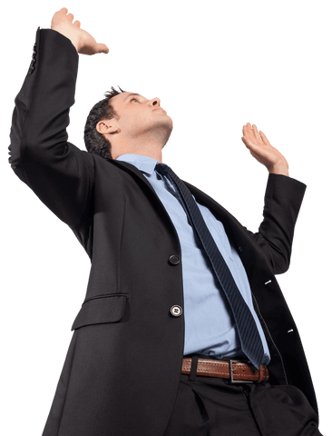 Transparent Businessman Raising Arms in Triumph Celebration Pose