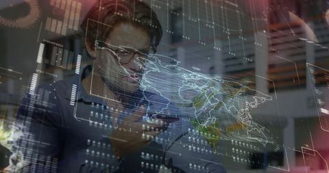 Business Professional Using Smartphone with Digital Data Interface Overlay - Download Free Stock Images Pikwizard.com
