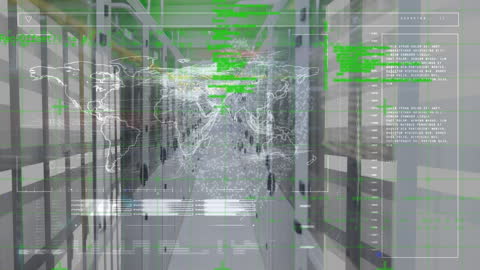 Futuristic World Map Interface Over Network Servers