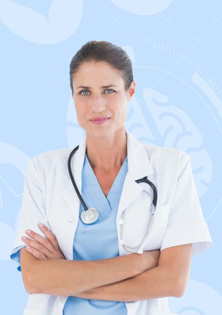 Confident Female Doctor with Stethoscope Standing with Arms Crossed - Download Free Stock Photos Pikwizard.com