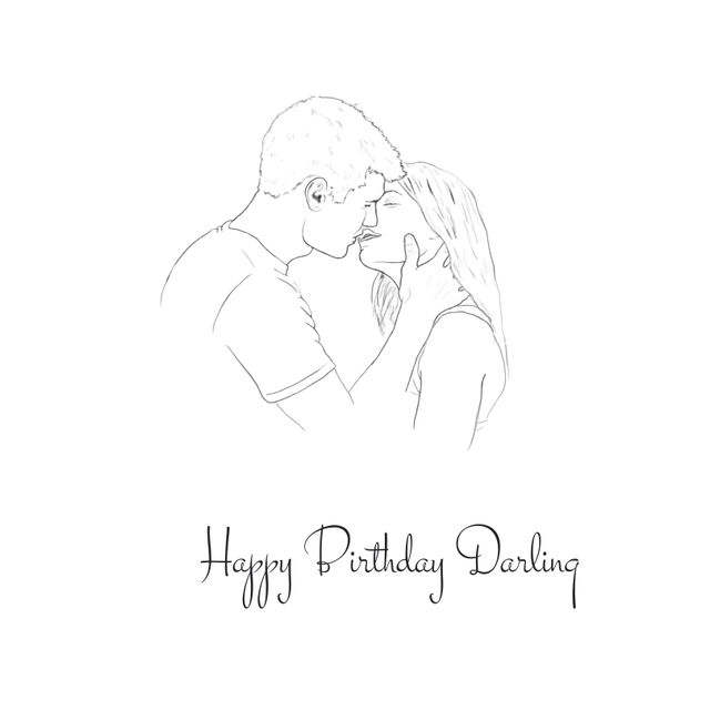 Sketch of Loving Couple Celebrating Birthday with Kiss - Download Free Stock Templates Pikwizard.com