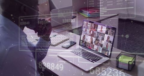 Professional Collaborating Online at Modern Workspace
