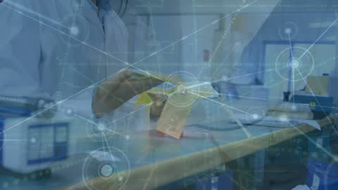 Innovative Female Scientist Working with Futuristic Data Connections