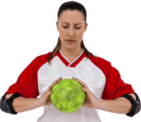 Transparent Background Sportswoman Holding Ball with Focus