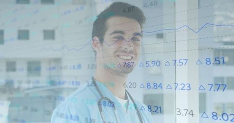 Healthcare Professional Analyzing Data with Line Graph Overlay