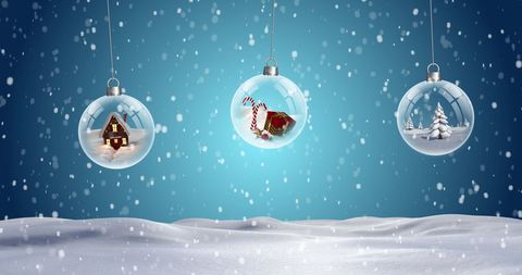 Festive Glass Christmas Baubles with Winter Scenes and Snowfall