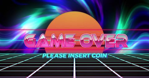 Retro Game Over Screen with Neon Colors and Lines
