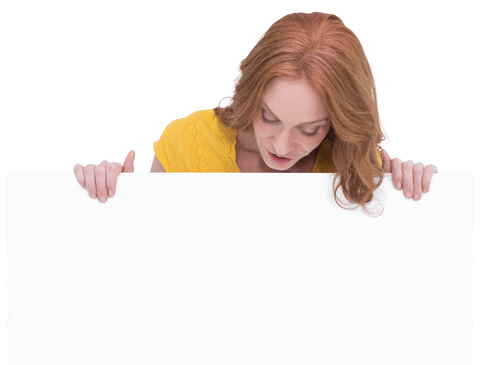 redhead woman presenting large blank poster transparent background - Download Free Stock Videos Pikwizard.com