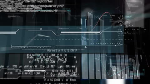 Futuristic Data Analysis Interface with Dynamic Graphics Overlay