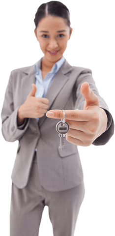 confident businesswoman holding key hand gesture transparent background - Download Free Stock Videos Pikwizard.com