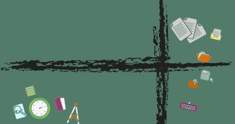 Business icons on textured green background with copy space