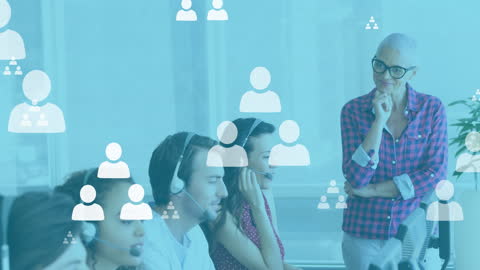 Team of Customer Support Agents in Modern Office