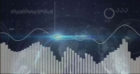 Futuristic data interface displaying metrics over earth in space