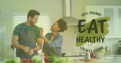 Couple Cooking Together Promoting Organic Lifestyle