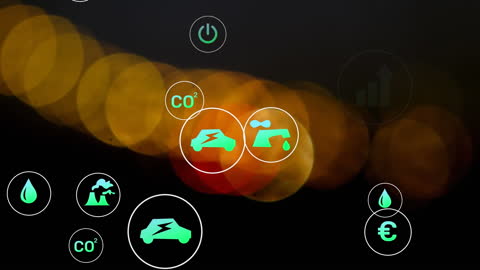 Digital Composite of Eco-Friendly Technology Icons with Bokeh Lighting