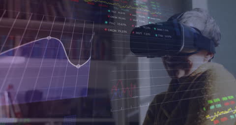 Woman Analyzing Data with Virtual Reality in Futuristic Fintech