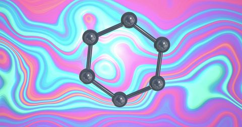 Molecules Model Over Pastel Background with Wavy Patterns