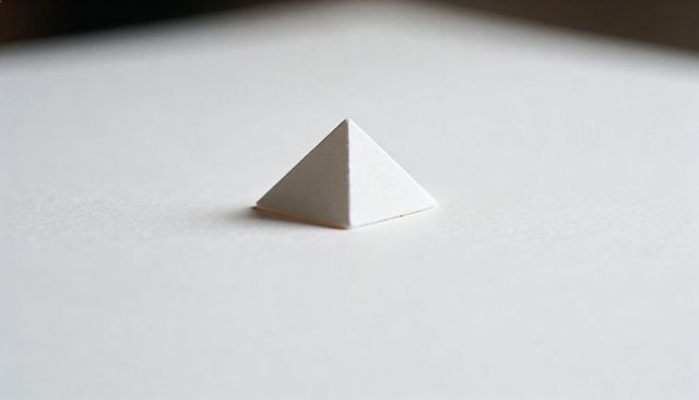 Minimalist White Paper Pyramid on Textured Surface Casting Soft Shadow for Design