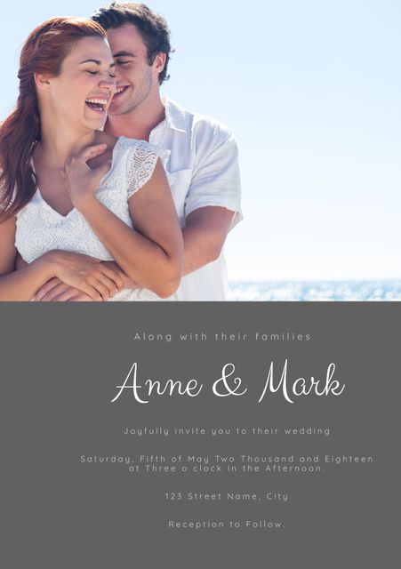 Smiling Couple by Ocean, Perfect for Wedding Invitations - Download Free Stock Templates Pikwizard.com