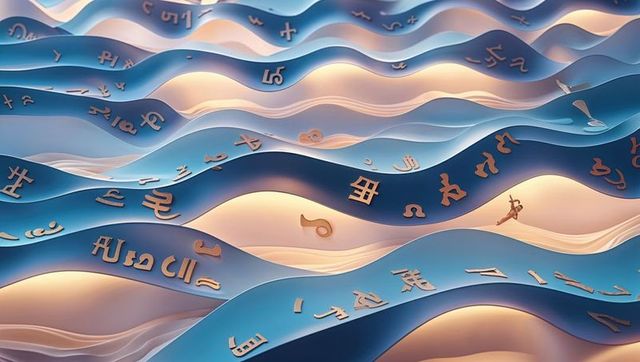 Abstract Waves with Copper Glyphs in Futuristic Digital Space