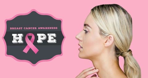 Breast cancer awareness campaign with focused woman and hope message