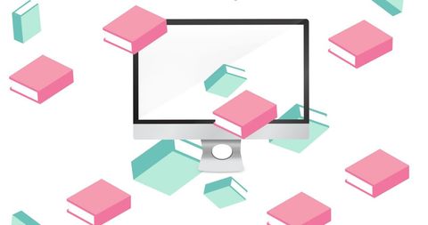 Digital Learning Concept with Computer and Floating Books