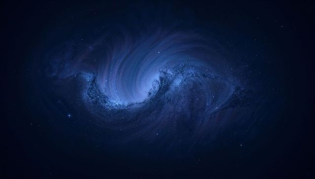 Swirling blue nebula vortex with bright core and distant stars for deep space sci-fi background