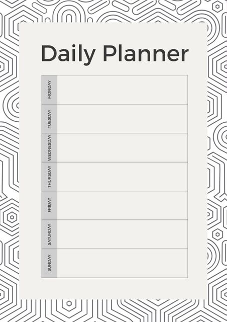 This weekly daily planner is designed with geometric abstract lines, creating a modern and stylish look. Featuring seven days of the week, it provides ample space for organizing tasks, appointments, or notes. Perfect for boosting productivity and staying on top of your schedule in a visually appealing format. Ideal for students, professionals, or anyone looking to manage their time efficiently.