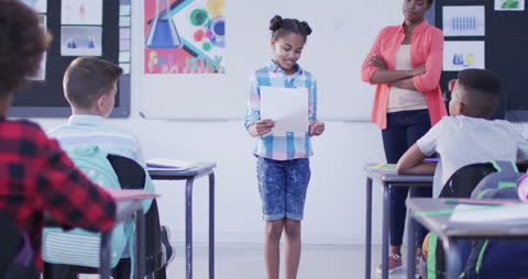 Confident Student Reciting in Inclusive Classroom