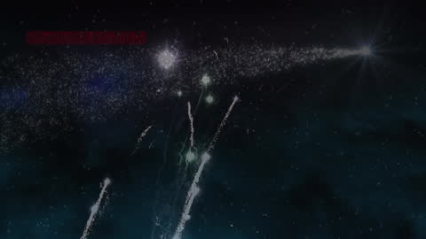 Colorful Fireworks Display with Light Streaks and Digital Interference