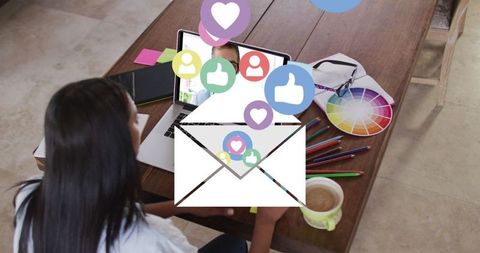 Person Video Calling with Social Media Icons Overlay