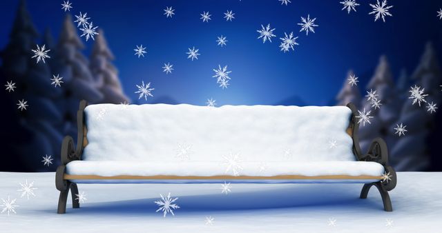 Snowflakes Falling Over Bench on Winter Night Background - Download Free Stock Images Pikwizard.com