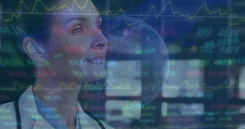 Female doctor analyzing data with digital interface and earth hologram