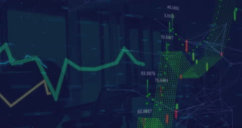 Animation of Financial Data and Market Analysis on Dark Background
