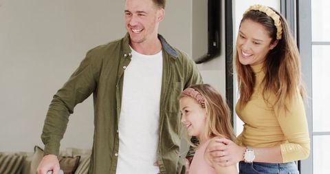 Happy Family Reunites After Vacation at Home