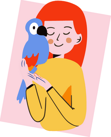red-haired woman cradling blue parrot on transparent background - Download Free Stock Videos Pikwizard.com