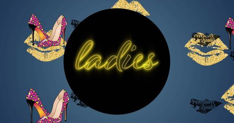 Elegant ladies fashion background with high heels and golden lips