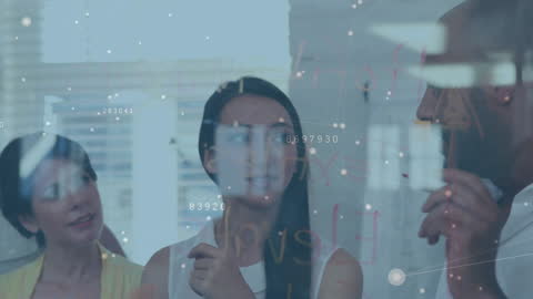 Colleagues Discussing Strategies with Digital Network Overlay