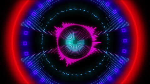Colorful Digital Interface with Abstract Shapes Animating on Black