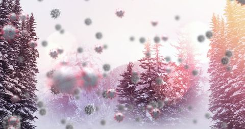 COVID-19 Cells Superimposed on Snowy Winter Landscape - Download Free Stock Images Pikwizard.com