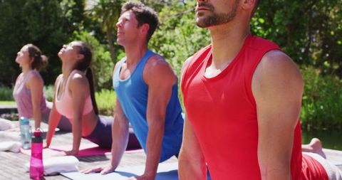 Group Outdoor Yoga Session with Diverse Individuals in Nature