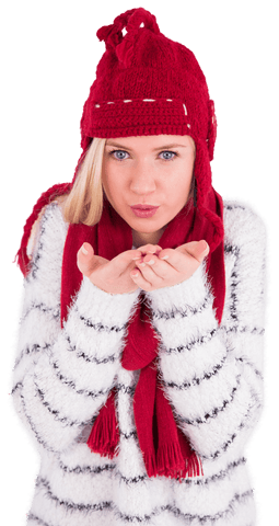 caucasian woman in red cap blowing kiss transparent winter - Download Free Stock Videos Pikwizard.com