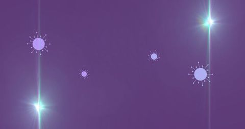 Abstract Spiky Virus Elements with Starburst Light Flares on Purple Background