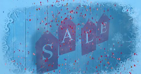 Festive winter sale with confetti and snowflakes