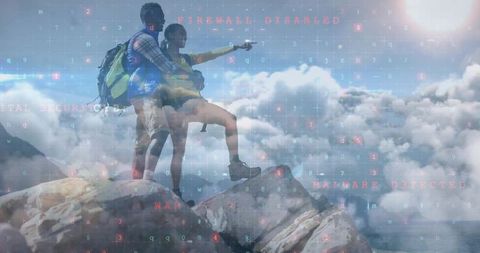 Hikers on Mountain Summit Encountering Cybersecurity Alerts